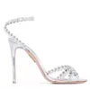 Fashion Brand Women's Sandals Leather Narrow Belt Rhinestone Inlaid Summer Glitter Shoes Fashion Wedding Evening Dress Walking Shoe