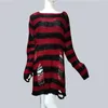 Women's Sweaters Plus Size Punk Gothic Long Unisex Sweater Dress Cool Hollow Out Hole Broken Jumper Loose Rock Thin 2022 Women Man Striped