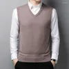 Gilets pour hommes mâle épais pull gilet automne bureau homme solide tricot laine col en v décontracté pulls sans manches