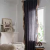 Curtain 1.5M Width Lotus Leaf Contrast Color Bedroom Living Room Kitchen Semi-blackout