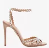Fashion Brand Women's Sandals Leather Narrow Belt Rhinestone Inlaid Summer Glitter Shoes Fashion Wedding Evening Dress Walking Shoe