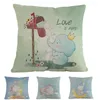 Pillow Cartoon Healing Style Cute Baby Elephant Linen Throw Case Home Sofa Children Kid's Nursery Room Decorative Cover