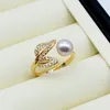 Cluster Rings SAUDADE Women's Leaf Natural Freshwater Pearl Gold Colorful Round Open Engagement Jewelry