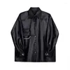 Men's Casual Shirts SYUHGFA 2022 Autumn Turn Down Collar Long Sleeve PU Leather Shirt For Men Loose Korean Streetwear Clothing