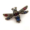 Broches Vintage Tono de ouro vintage Red Blue Crystal Honey Bee Broche Micro Pave Clear Wing Designer Pin Jóias de insetos fofos