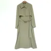 Women's Trench Coats Pure Yuan Windbreaker Women's Mid Long Autumn Thin Coat Organza Sleeve Acetate