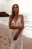 Boho Beach Lace Mermaid Wedding Dress Spaghetti thin Straps Long Bridal Gowns Sleeveless Illusion Nude Lining Backless Country Robe De Mariage 2023 Summer