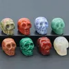 23mm Natural White Agate Skull Head Statue Hand Carved Gemstone Human Skeleton Head Figurines Reiki Healing Stone for Home Office Decoration