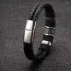 Charm armband punk armband handv￤v svart l￤derrep kedja rostfritt st￥l magnetiska armband m￤ns v￤nskap g￥va