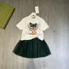 Luxus-Designer-Kleidungssets Mode Mädchen süßer Gazerock Baumwolle 2022 Zweiteiliger Anzug CCI Markenlogo Kinder Puffärmel Kleid Hemden T-Shirt Anzüge Babykleidung