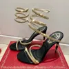 Kristaller utsmyckade strass klackar sandaler rene caovilla cleo 95mm designers ankel wraparound women high heeled sandal blomma strass kvällskor