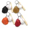 Party Mini Three-piece Baseball Glove Wooden Bat Keychain Sports Car Key Chain KeyRing Gift For Man Women