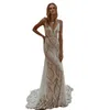 Boho Beach Lace Mermaid Wedding Dress Spaghetti thin Straps Long Bridal Gowns Sleeveless Illusion Nude Lining Backless Country Robe De Mariage 2023 Summer