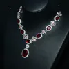 Exquisite rote Kristalle Schmucksets für Frauen, Braut, Hochzeit, Party, Zubehör, Strass, kubischer Zirkon, Ohrstecker, Halskette, Ohrringe, Armbänder, Kettenringe