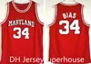 Колледж 34 Len Bias Jersey Men Basketball University 1985 Мэриленд Терпс Команда Красный Желтый Белый Спорт Спорт Шир