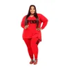 Tracksuits XL-5XL Fall 2022 Plus Size Women Clothing Two Piece Set Fashion Long Sleeve V Neck Top And Pants Print 2 Suit Outfit