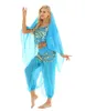 Sahne Wear Women's 4pcs Cadılar Bayramı Göbek Dans Kostümleri Hindistan Performans Yetişkin Dans Giysisi Kıyafet Sequins Harem Pantolon Seti