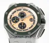 APSF 44mm Combat A3126 Automatisk kronograf Mens Watch Steel Case 264 Green Ceramic Bezel Yellow Black Texture Dial Camo Rubber Strap Super Edition Puretime B2