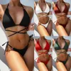 2022 Popüler Bikinis Set Bandaj Kadınları Mayo Knot Naylon Kumaş Katı Çapraz Polikrom Nokta Üçgen Yeni Sütyen Kabul Edilmiş Yakuda Dantel Omuz Kayışı