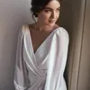 Semplice abito da sposa bianco a-line in chiffon maniche lunghe spacco sul davanti lunghezza del pavimento spiaggia abito da sposa bottoni sexy senza schienale abiti da sposa da giardino robe de mariage 2023