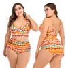 Dames badmode sexy bikini bikini dikke vrouwen zwempak plus maat hoge taille badpakken zwem halter push omhoog bikini set print strandkleding 4xl