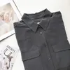 2022 outono 30 cores podem escolher blusa de seda estilo francês cor sólida mangas compridas pescoço de lapela 100% soie duplo botões