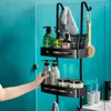 Badkamer planken zwarte muur hangende 2-laags mand mandruimte aluminium organizer doucheruimte opbergplank rek