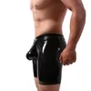 UNDANTANTLAR Akıllı Menmode seksi iç çamaşırı erkekler boksör şort iç çamaşırı erotik erkek sahte deri açık penis torbası uzun bacak