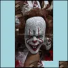 Masques de fête Fournitures de fête Maison Jardin Sile Movie Stephen Kings It 2 Joker Pennywise Mask Fl Face Horror Clown Lat Otk2O