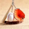 Party Mini Three-piece Baseball Glove Wooden Bat Keychain Sports Car Key Chain KeyRing Gift For Man Women