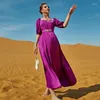 Sıradan Elbiseler Lüks Rhinestone Satin Yarım Kollu Maxi Elbise Zarif Dubai Müslüman Kadın Partisi Balo Gece Elbise Fas Robe Kaftan