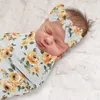 Infantile bébé coton Swaddle Wrap couverture enveloppes couvertures pépinière literie bébés enveloppé tissu avec bandeau ou chapeau 3 pièces/ensemble