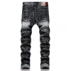 Fashion Slim Stretch Men's Print Jeans Casual Black Skinny Fit Pants Spring Autumn Male Denim Trousers Contrast Color Pantalones