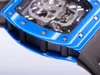 Type de barillet de montre mécanique pour hommes de mode 50/43 / 16mm cadran bleu mouvement avancé chaîne automatique jusqu'à bracelet en caoutchouc décontracté cadeau de montre de crâne super luxe