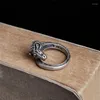 Cluster Ringe MKENDN Vintage Schwarz 925 Sterling Silber Sternzeichen Schaf Kopf Finger Ring Punk Biker Für Männer Männliche Frauen Schmuck