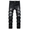 Slim Fit Stretch Svarta Jeans Herr Vår Höst Bokstavstryck Vaqueros Casual Rak Streetwear Mid-midja jeansbyxor i bomull