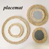 Table Mats Modern Round Natural Rattan Coasters Handmade Straw And Cotton Rope Mixed Insulation Placemats Cup Bowl Kitchen Tool