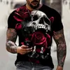 Herr t-skjortor kyck varumärke skalle rose romantisk 3d tryckt och kvinnors t-shirt högkvalitativ lycra bomull kortärmad överdimensionerad topp