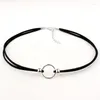 Ras du cou Goth rond noir velours corde colliers pour femmes minimaliste couleur argent perles court gothique bijoux cadeau VGN093