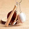 Party Mini Three-piece Baseball Glove Wooden Bat Keychain Sports Car Key Chain KeyRing Gift For Man Women