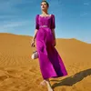 Sıradan Elbiseler Lüks Rhinestone Satin Yarım Kollu Maxi Elbise Zarif Dubai Müslüman Kadın Partisi Balo Gece Elbise Fas Robe Kaftan