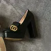 Classic cowhide designer woman shoes Sexy Bar Banquet Princess Wedding lady Super Thick high heel shoe 10cm metal buckle leather Black gold high heels size 35-41