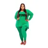 Tracksuits XL-5XL Fall 2022 Plus Size Women Clothing Two Stists Fashion Long Sleeve V Top Deck و Pants Print 2 Suit Outfit