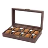 Bekijk dozen bruin vintage doos 3/6/10/12 slots houten luxe opslag organizer pu lederen binnen zacht kussen display