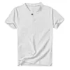 T-shirt da uomo Estate T-shirt da uomo in cotone e lino con scollo a V Manica corta Casual Top Homme Button Tinta unita Slim Streetwear