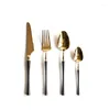 Set di stoviglie 2022 Set di posate in acciaio inossidabile Forchetta e cucchiaio in oro nero Coltello da cucina Accessori da cucina Torta da dessert