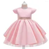 Abiti da ragazza Moda maniche corte Cintura con paillettes Rosa Abito da sposa da sera formale Abito da principessa Flower Girls Abbigliamento per bambini per bambini