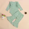 Ensembles de vêtements pour bébés filles, ensemble de vêtements deux pièces, motif imprimé soleil, barboteuse à manches longues et pantalon évasé