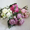 Dekorativa blommor 1 bukett 9 huvuden konstgjord pion rose höst silke falska diy hem trädgård bröllop dekoration mousse blomma