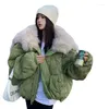 Trench-Coat pour femme, veste rembourrée en coton, col en laine, ample, coréen, vert, moyen et Long, épais, chaud, hiver 2022, C1339